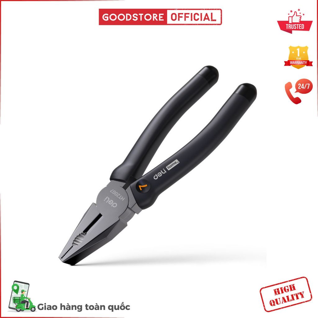 Kìm công nghiệp đa năng DELI HT2007 C L, kìm cắt sắt CRV, kìm tuốt dây điện, kiềm đa năng công nghiệ