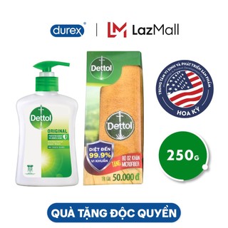 Nước rửa tay dettol kháng khuẩn - chai 250ml - tặng kèm khăn lau đa năng