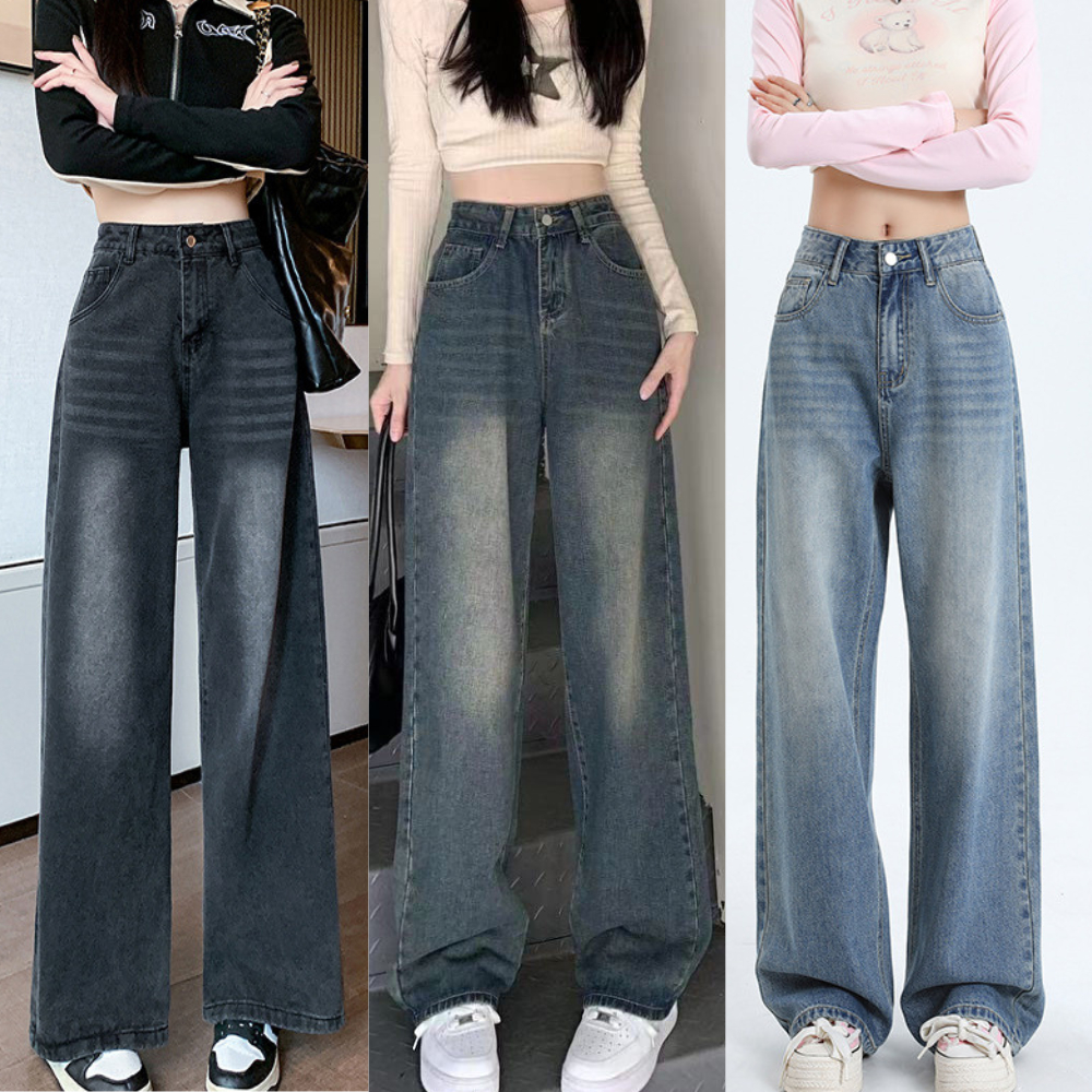 Quần jean nữ ống suông rộng cạp cao MIAA màu RETRO ,quần bò jeans nữ đen ống rộng phong cách Retro Ulzzang 2023