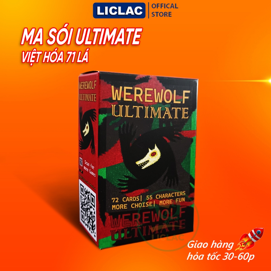Bài Ma Sói Ultimate 71 Lá giấy cán màng chống nước, Trò chơi Board game Ma Sói Tối Thượng Tiếng Việt