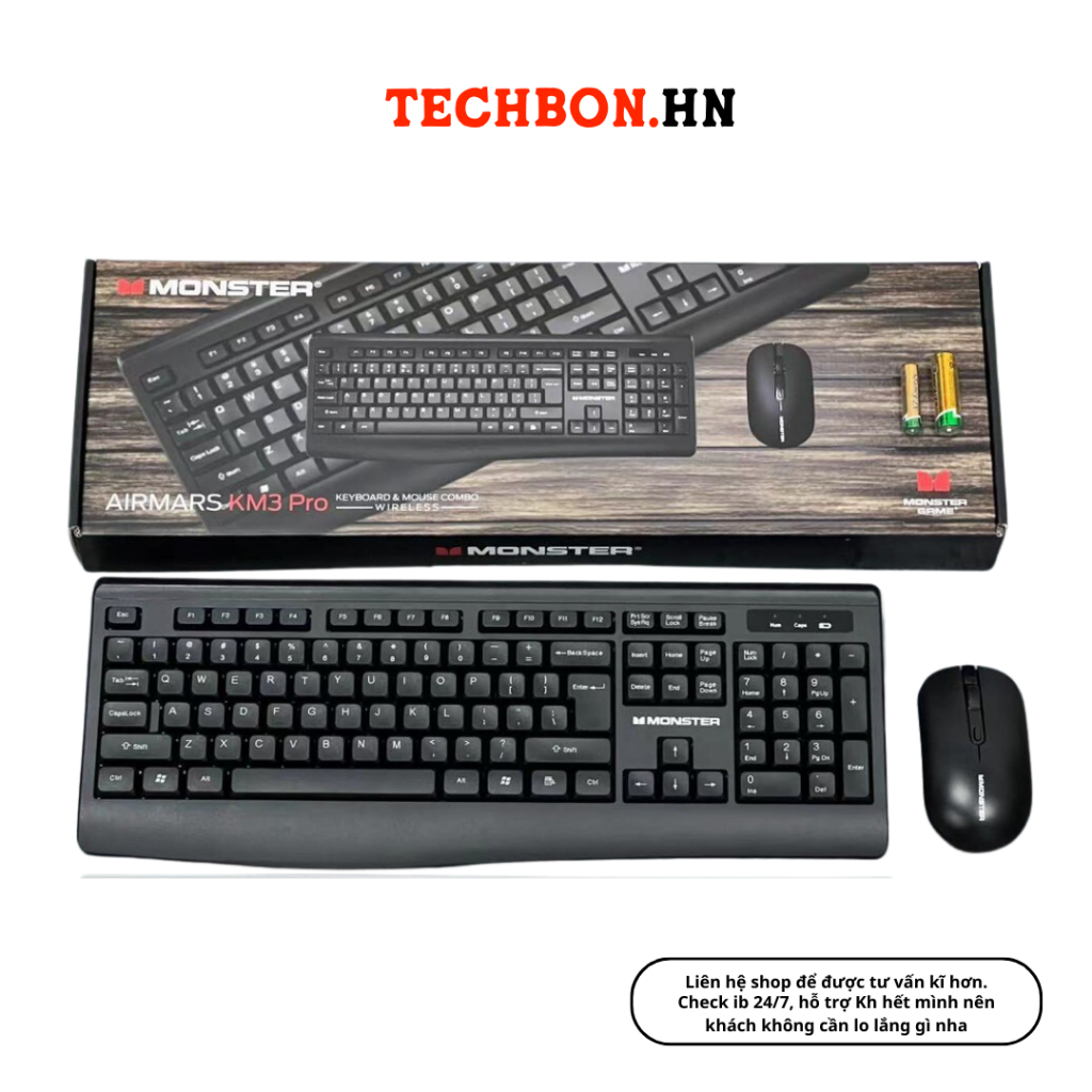 Bộ Bàn Phím Và Chuột Tĩnh Âm MONSTER Không Dây 2.4GHz Độ Phân Giải 1600DPI Phiên Bản 2023 GG68 TECHBONHN