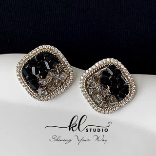  Bông Tai Nữ Vuông Đính Đá Zircon Tone Đen Sang Chảnh Bông Tai Khuyên Tai Đá Vuông Phong Cách Hàn Quốc - E09