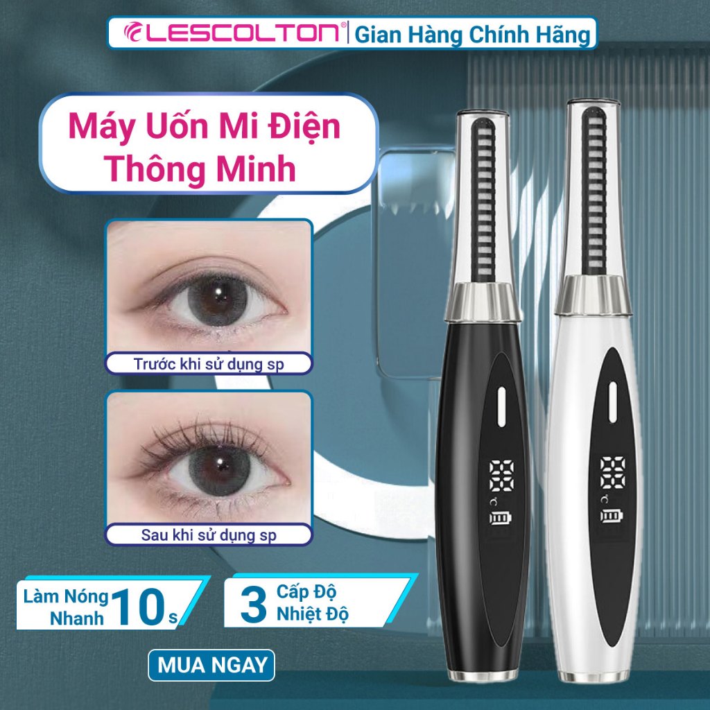 Máy uốn mi nhiệt Lescolton phiên bản mới nhất thiết kế 2 trong 1 làm dụng cụ uốn mi và chải mi để định hình mi đẹp hơn