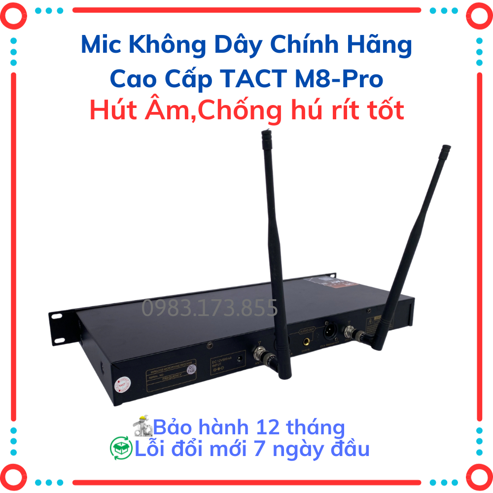 Micro không dây TACT M8-PRO Trang bị 2 râu,phạm vi lên tới 100m,chống hú rít tốt phù hợp cho dàn karaoke gia đình.