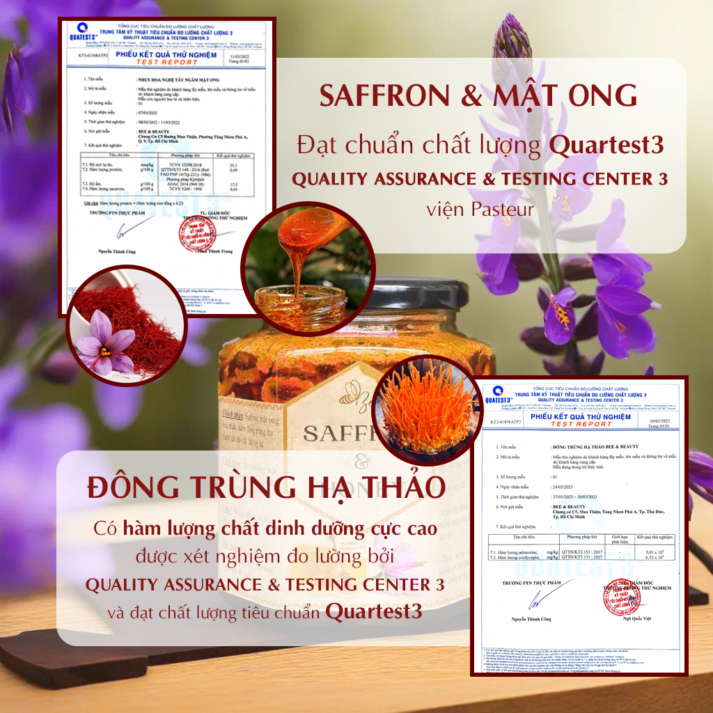Saffron ngâm mật ong đông trùng hạ thảo Beebeauty chính hãng 200ml