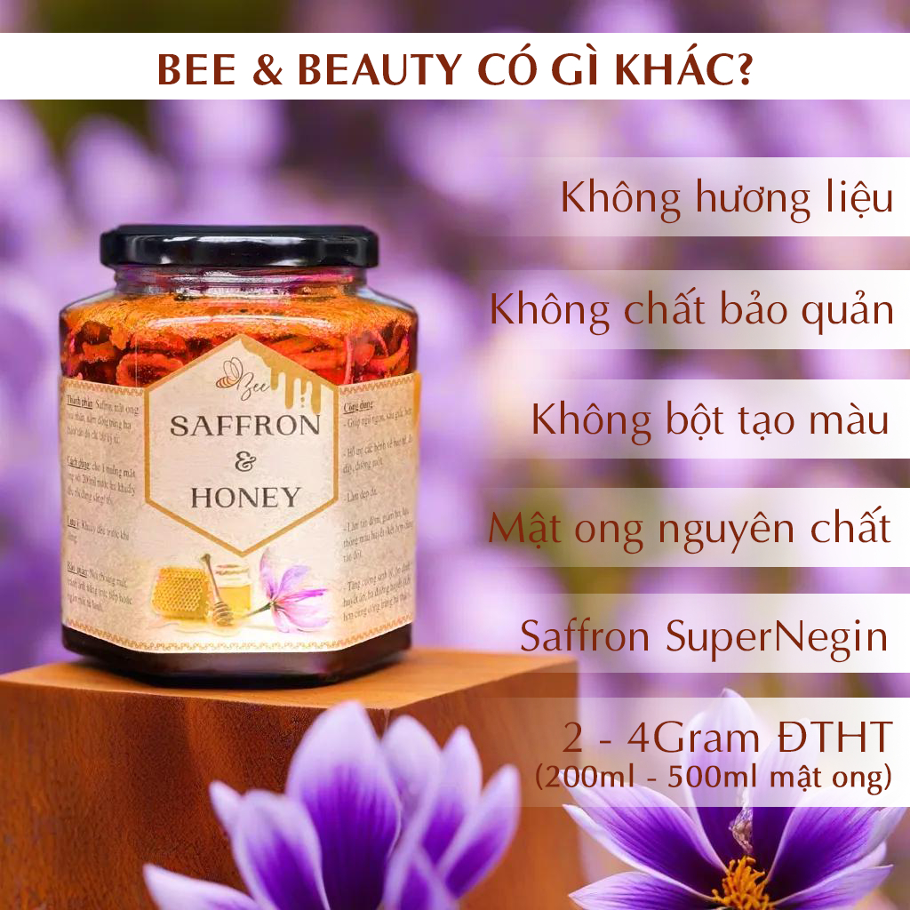 Saffron ngâm mật ong đông trùng hạ thảo Beebeauty chính hãng 200ml