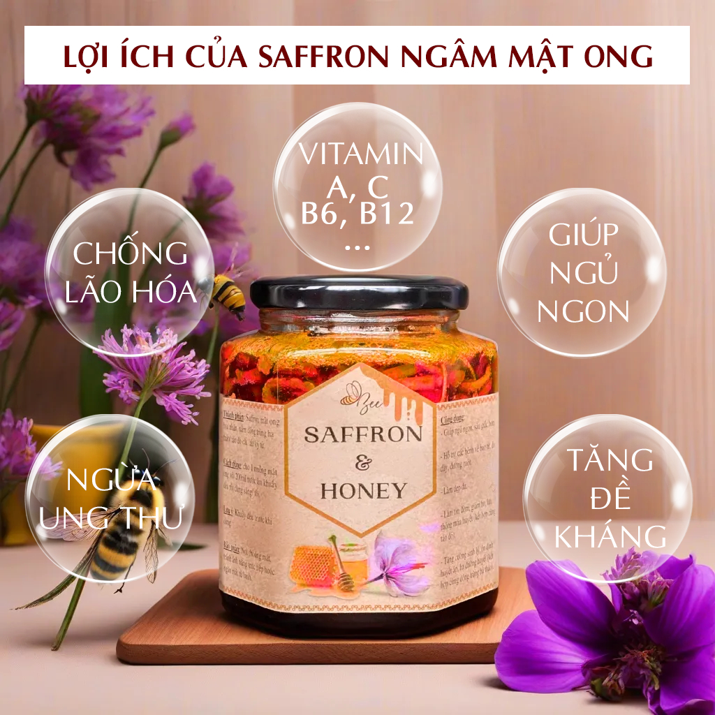 Saffron ngâm mật ong đông trùng hạ thảo Beebeauty chính hãng 200ml