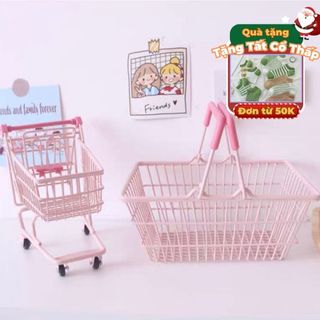 Giỏ đựng đồ, giỏ decor trang trí nhà cửa, shop mỹ phẩm đa năng tiện lợi bằng sắt màu hồng pastel tặng kèm nơ xinh