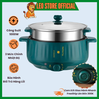 Nồi lẩu đa năng 2 tầng công suất 1000w, nồi lẩu điện mini kèm giá hấp 26cm, 3l, bảo hành 12 tháng | leo store