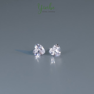 Bông tai nụ đá hình tim, khuyên tai bạc tim đá 5mm YE019 Yinbe Silver