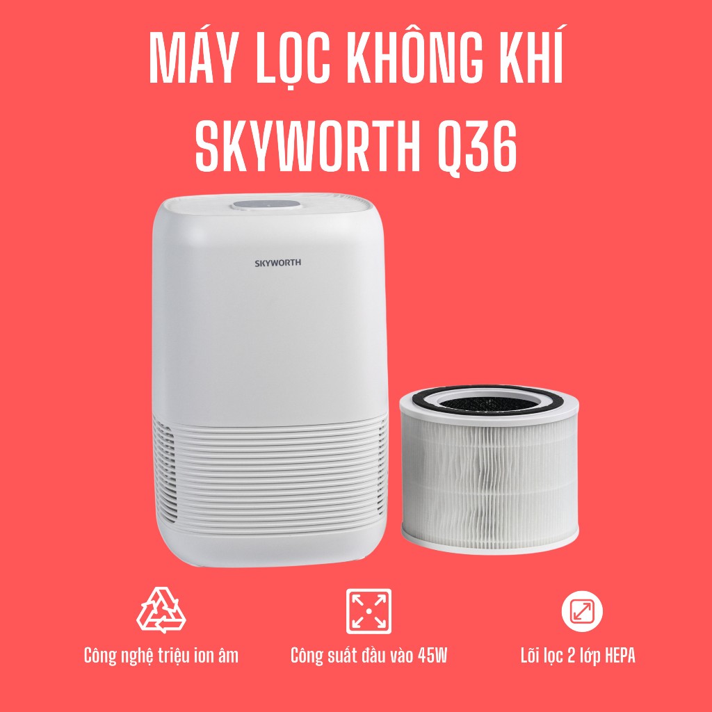 Máy Lọc Không Khí Sky.worth Lõi Lọc 2 Lớp HEPA Than Hoạt Tính Công Nghệ ion Âm