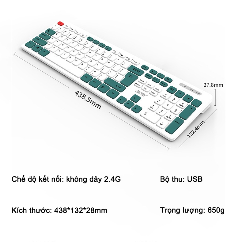 Bộ Bàn Phím Và Chuột Không Dây Acer OAK920 Nút Tắt Tiếng Thích Hợp Làm Văn Phòng Công Ty Và Giải Trí | BigBuy360 - bigbuy360.vn