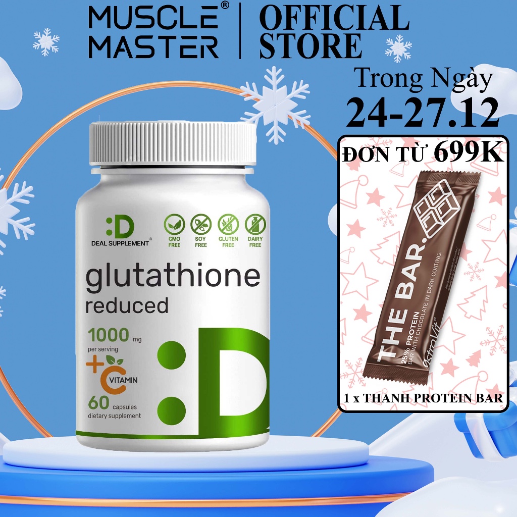 Viên Uống Trắng Da, Giải Độc Gan GLUTATHIONE 1000mg + Vitamin C 500mg 60 viên