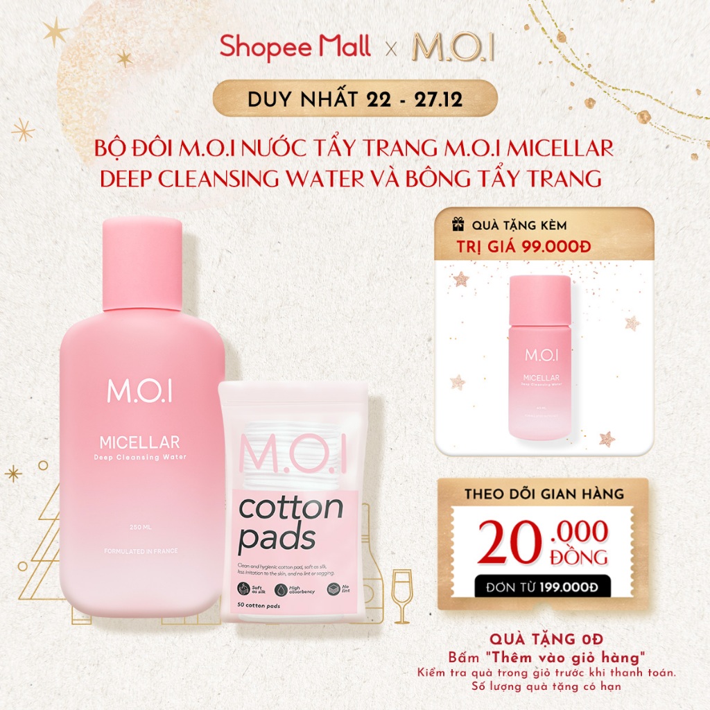 Bộ đôi M.O.I Nước tẩy trang M.O.I Micellar Deep Cleansing Water và Bông tẩy trang