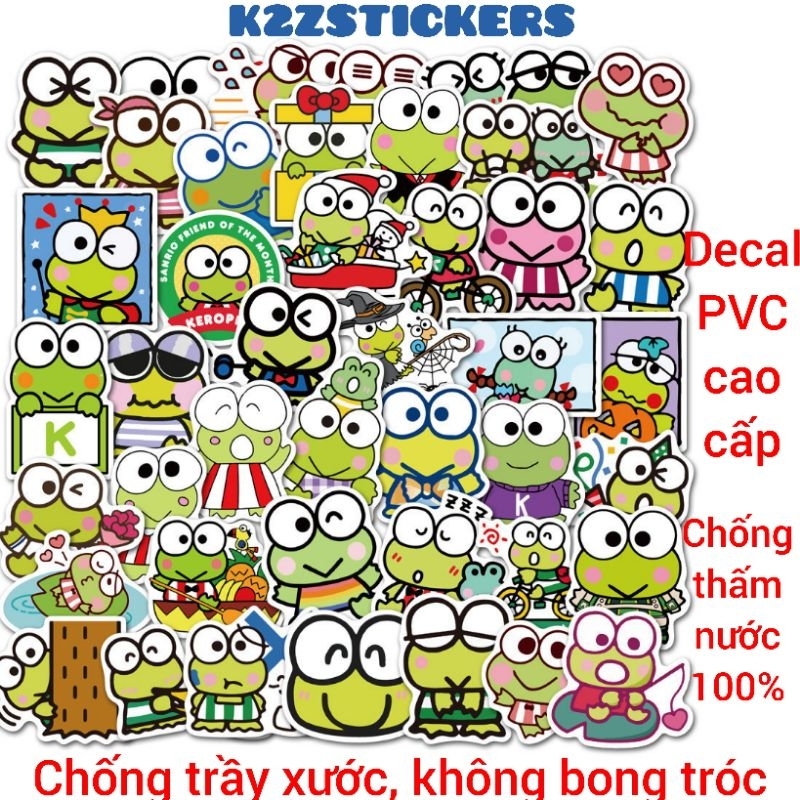 Bộ 50/153 hình dán sticker Keroppi mắt to sticker cute cho bé dán mũ bảo hiểm, điện thoại, bình nước, chất liệu cao cấp