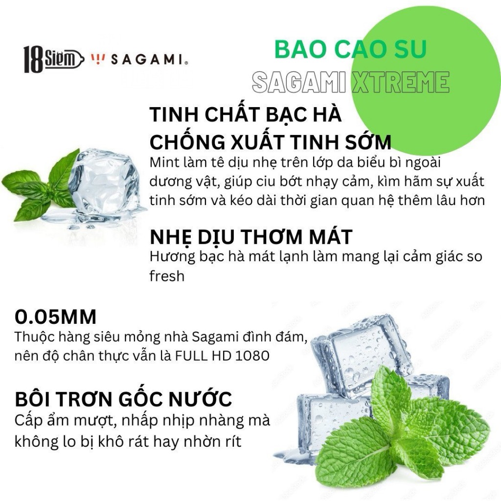 Bao cao su Bạc hà Sagami XTreme Spearmint siêu mỏng kéo dài thời gian