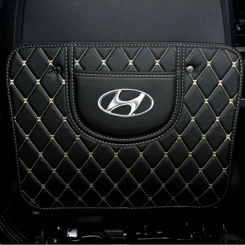Tấm lót sau ghế ô tô chống bẩn, Miếng chắn lưng ghế bằng da chống trầy có Logo Mazda/Huyndai/Honda/Toyota/BMW/Kia/Mit
