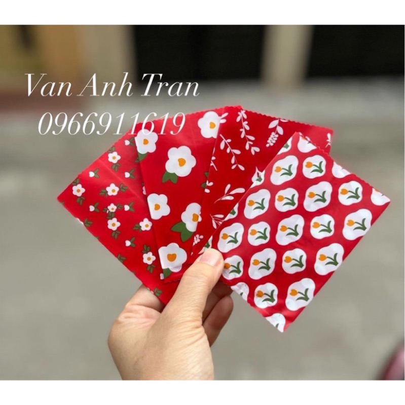 set 100 vỏ túi để đựng BÁNH 7x10 hoa đỏ Tết để đựng bánh