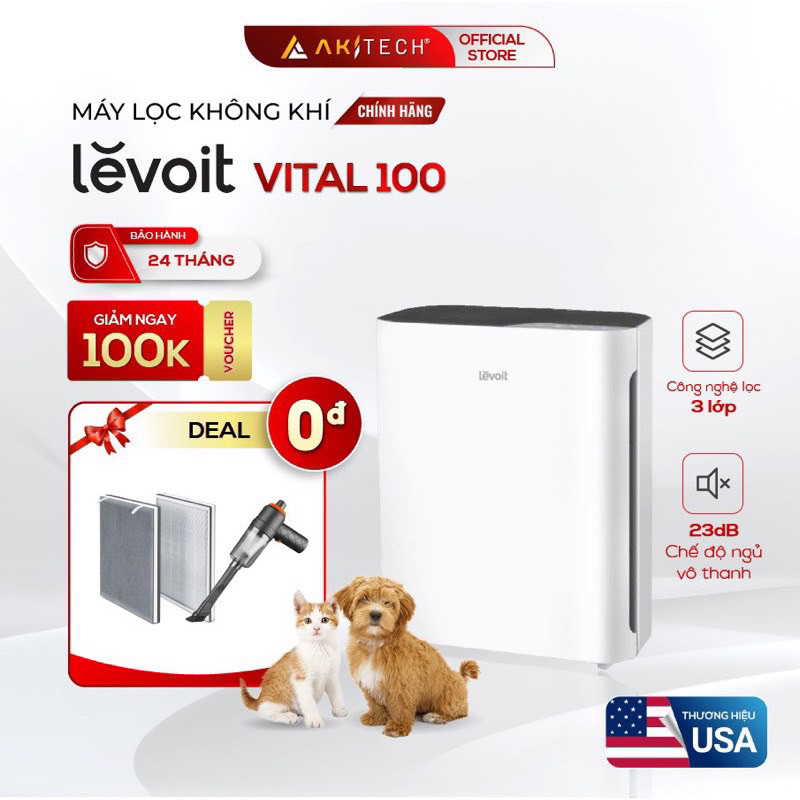 Máy lọc không khí Levoit Vital 100-RAM 28m2 | Bộ lọc HEPA H13 | Hàng chính hãng