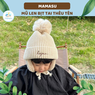 (THÊU TÊN) Mũ Len, Mũ Len Bịt Tai Thêu Tên Theo Yêu Cầu Phong Cách Hàn Quốc, Mũ Len Dệt Kim Lót Lông Cho Bé