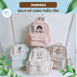 (THÊU TÊN) Balo Kẻ Caro Thêu Tên Theo Yêu Cầu Cho Bé Trai Bé Gái Balo 2 Ngăn Thêu Tên Phong Cách Hàn Quốc