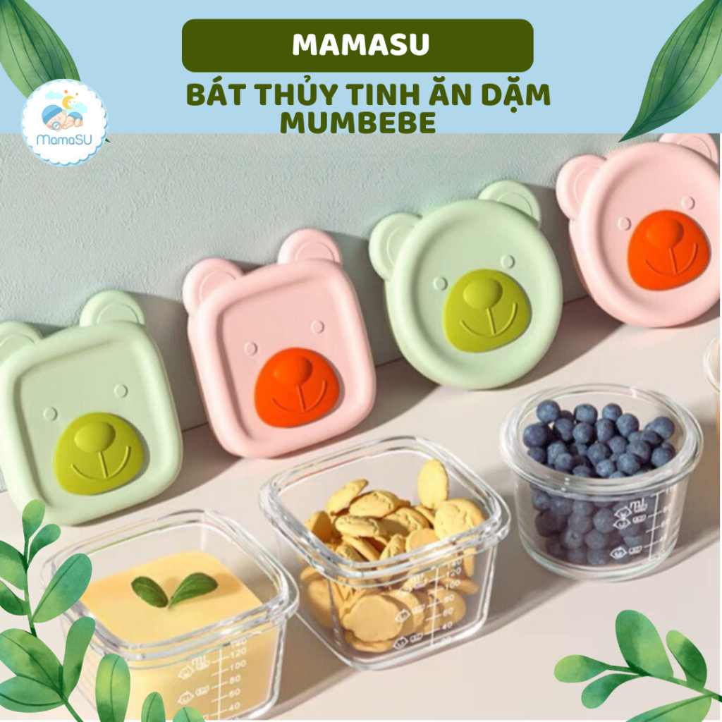 Bát thuỷ tinh Mumbebe 160ml cho bé ăn dặm - Hộp đựng thực phẩm trữ đông trong tủ lạnh - Chén ăn dặm có vạch chia ml