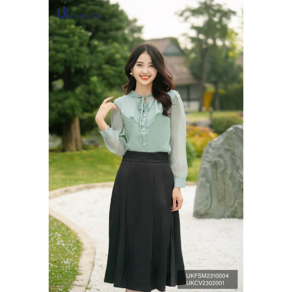 Áo Sơ Mi Tơ Cổ Bèo 2 Tấng UKFSM2310004 NK Fashion Thanh Lịch, Nữ Tính, Công Sở Nữ Style Hàn Quốc, Cao Cấp