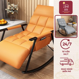 Ghế lười thư giãn GinGin Decor khung thép cacbon chắc chắn, Ghế Sofa bập bênh mặt da cao cấp độ đàn hồi cao