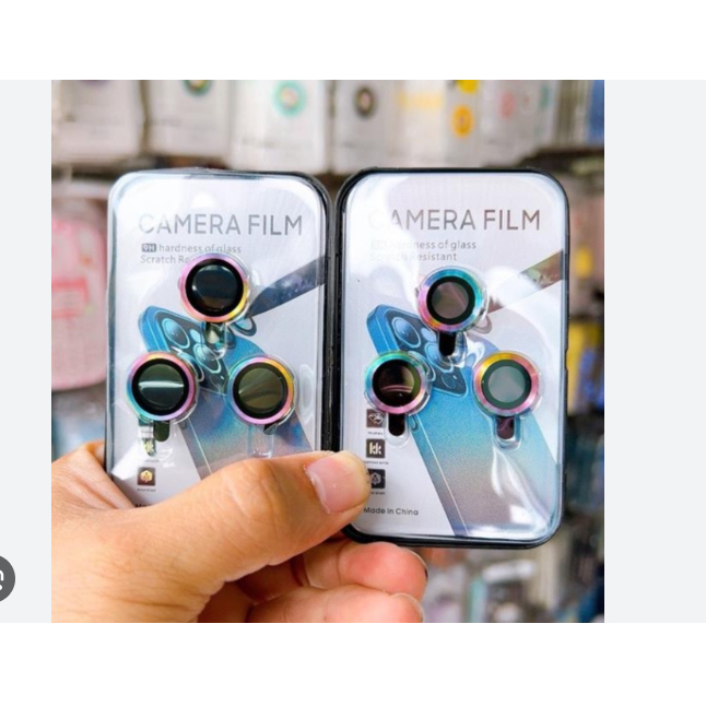 Bộ lens Titan dán bảo vệ camera iphone 15, 11 promax , 12, 13, 14 pro max,viền nhôm cầu vồng mặt kính cường lực