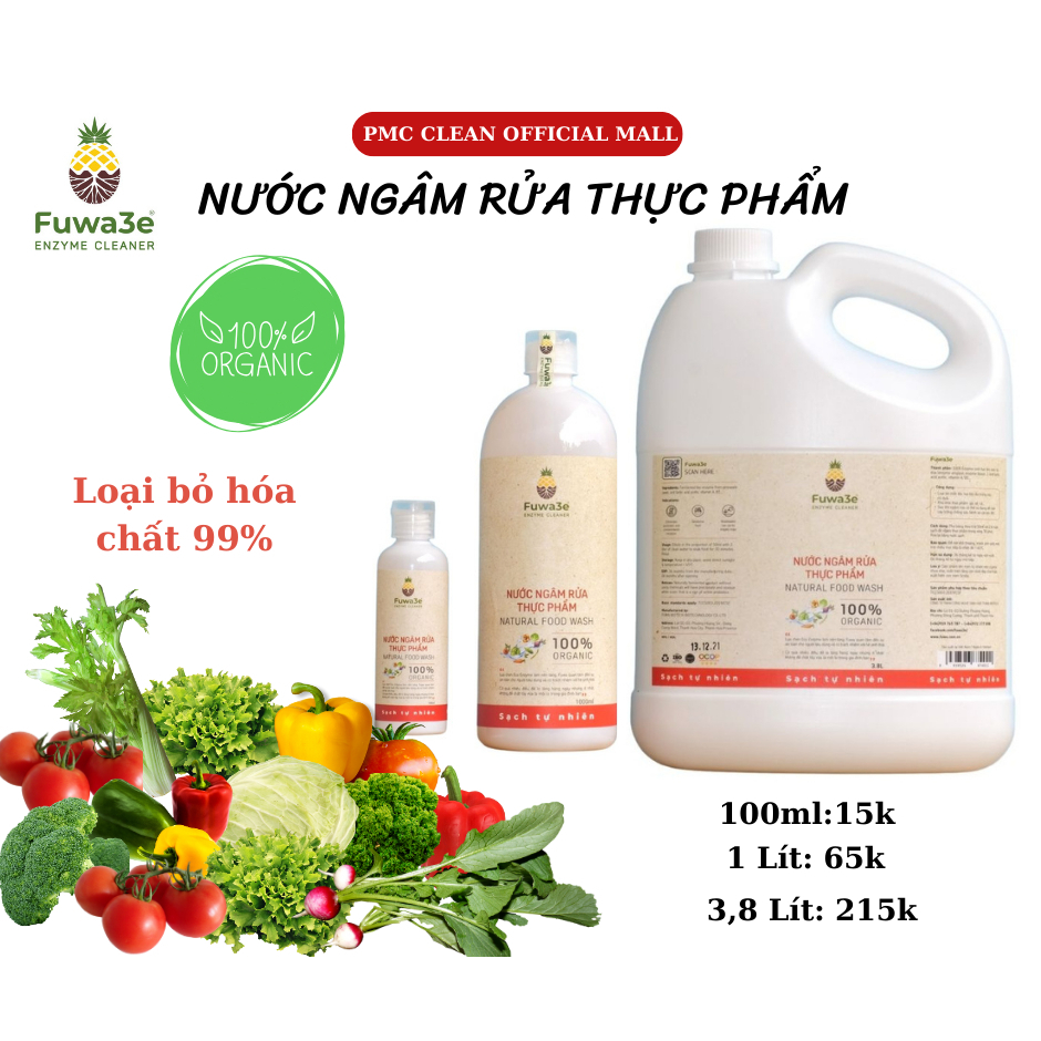 Combo Nước Ngâm Rửa Rau Củ Quả, Thực Phẩm FUWA3E Hương Dứa Chứa EnZyme Sinh Học 3.8L, Sạch Hóa Chất, Khử Mùi An Toàn