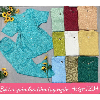 Đồ bộ bà ba vải gấm lụa tầm tay ngắn