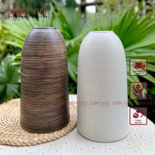 Bình hoa Bát Tràng - Lọ cắm hoa dáng chuông thon cao 33cm men mộc vân ganh - Bình gốm dáng chuông cắm cành đào, đào đông
