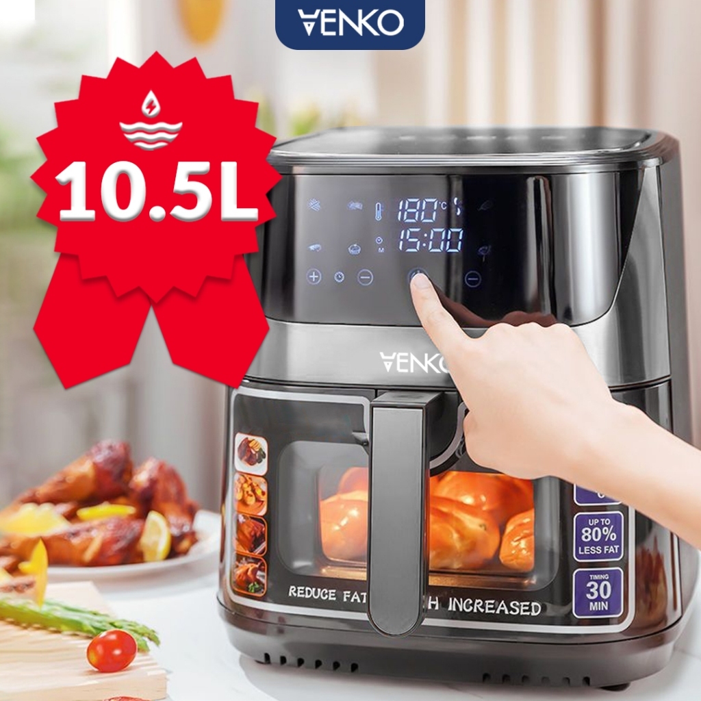 Nồi chiên không dầu Venko 10.5l hạn chế 90% chất béo - Bếp chiên đa năng Công Suất 1700W - Bảo Hành 24 tháng