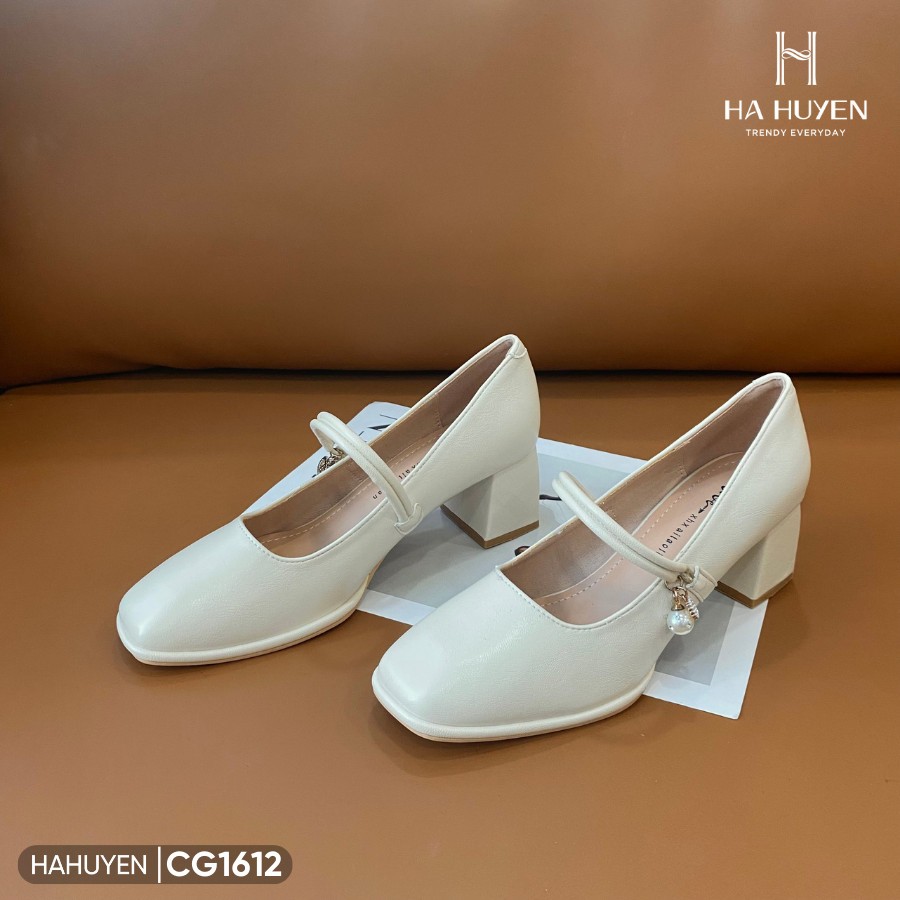 Giày cao gót mũi vuông Hà Huyền Shoes gót vuông 5 phân da lì  - CG1612