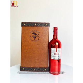 Hộp quà tặng 2 chai vang ý 1933 ruby - hộp da pu màu cam