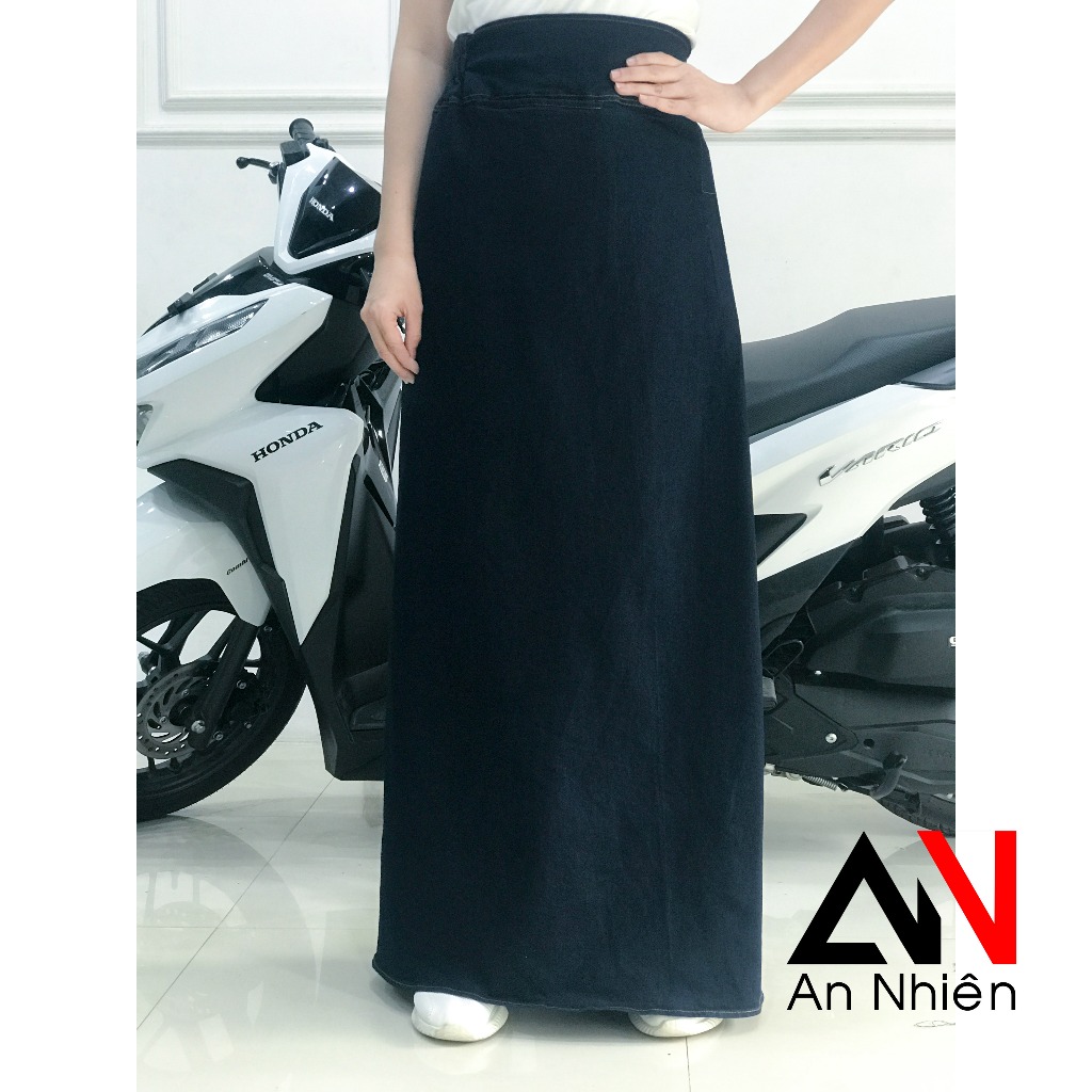 váy chống nắng loại 1 tà chất liệu JEAN mềm co giãn có thêu hoa văn cố định bằng miếng dán kết hợp nút bấm