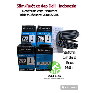 Ruột/săm xe đạp deli indonesia 700x25/28c van fv:80mm xe niền cao 4-6-8 phân, fixed gear, road, touring