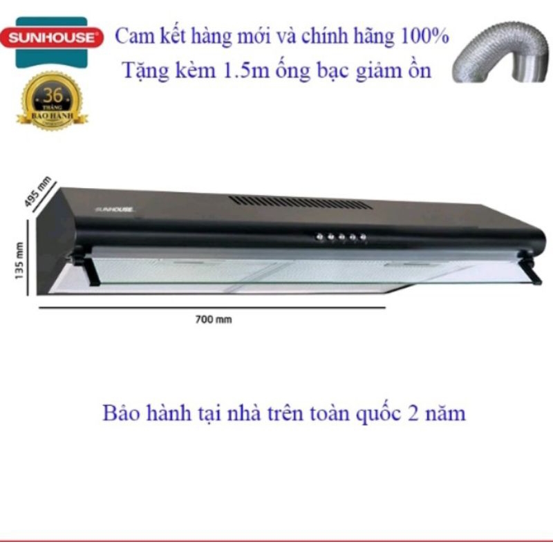 Hút mùi kính thẳng Sunhouse SHD6121B (tặng kèm ống hút 1.5m)