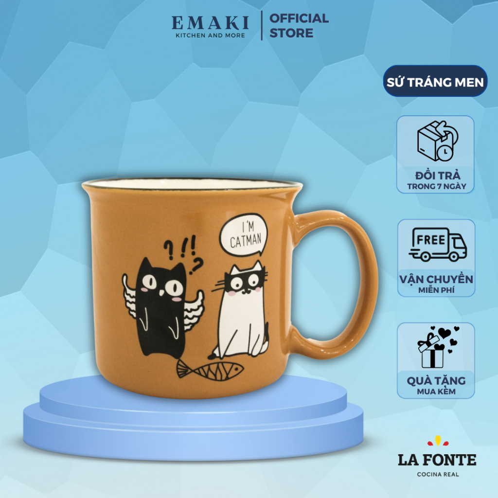Cốc Sứ Cao Cấp Cỡ Đại LA FONTE 360ml Ceramic Mugs Big Size 12oz - Tráng men giữ nhiệt lâu, chống bám bụi - Emaki Vietnam
