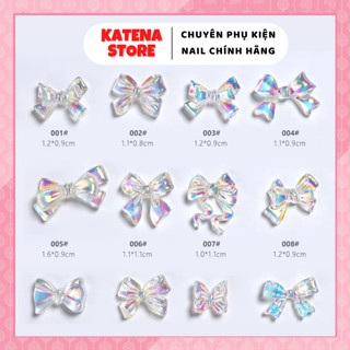 Set 2 cái - Charm nail hình nơ trong suốt hologram trang trí móng nghệ thuật