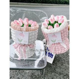 Bó hoa tulip giống hoa thật bó tròn vải xốp siêu xinh