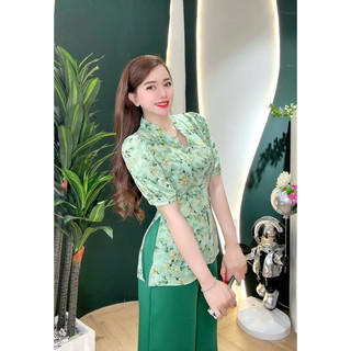 Bộ bà ba cổ tym vải lụa mango co giản nhẹ sang trọng