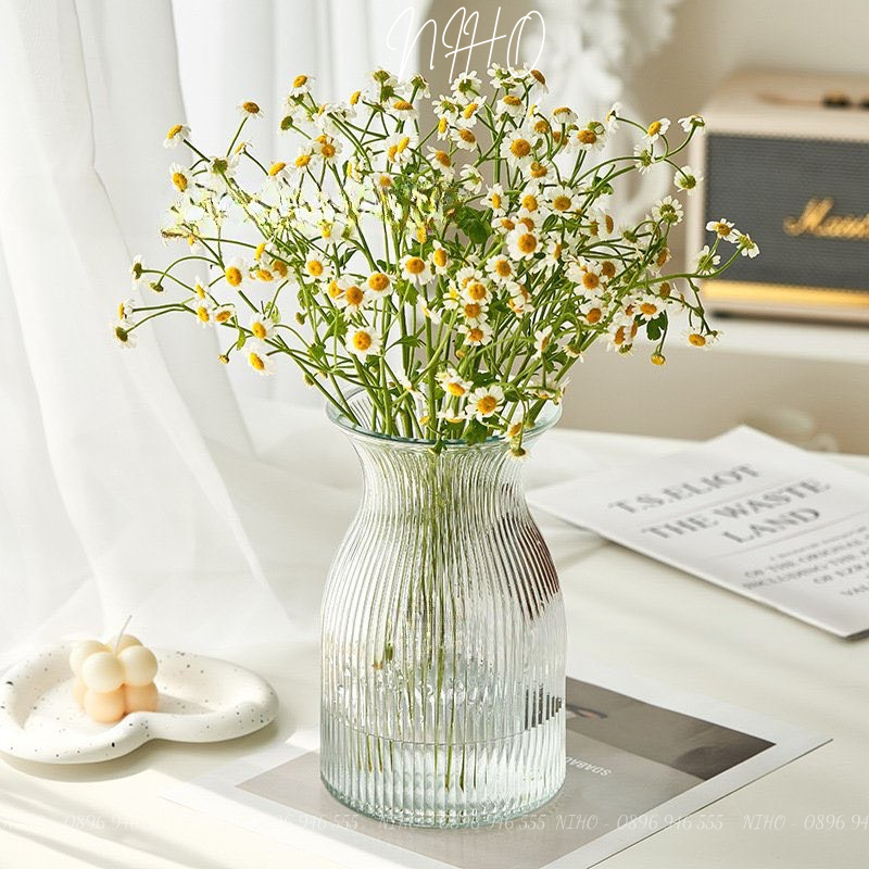 Bình hoa, Lọ hoa thuỷ tinh Niho trong suốt cắm hoa phong cách Bắc Âu trang trí phòng khách sang trọng NHD21044&NHD21045