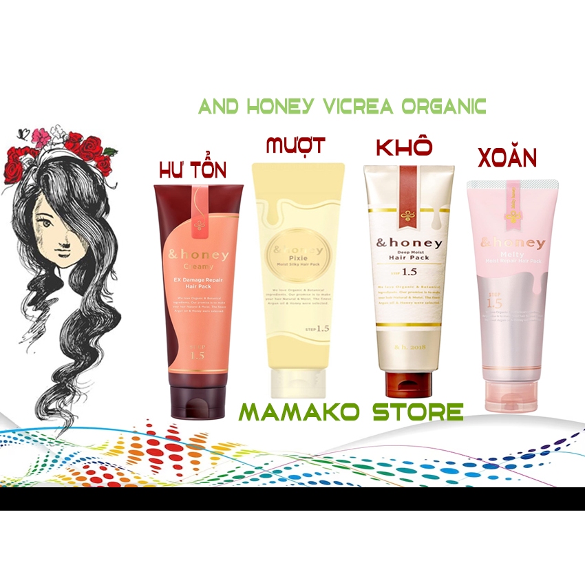 Kem ủ tóc &honey Vicrea Organic  Moist Hair Pack 1.5 130g /khô, hư tổn ,xoăn,mềm/, mượt  nhiểu phân loại