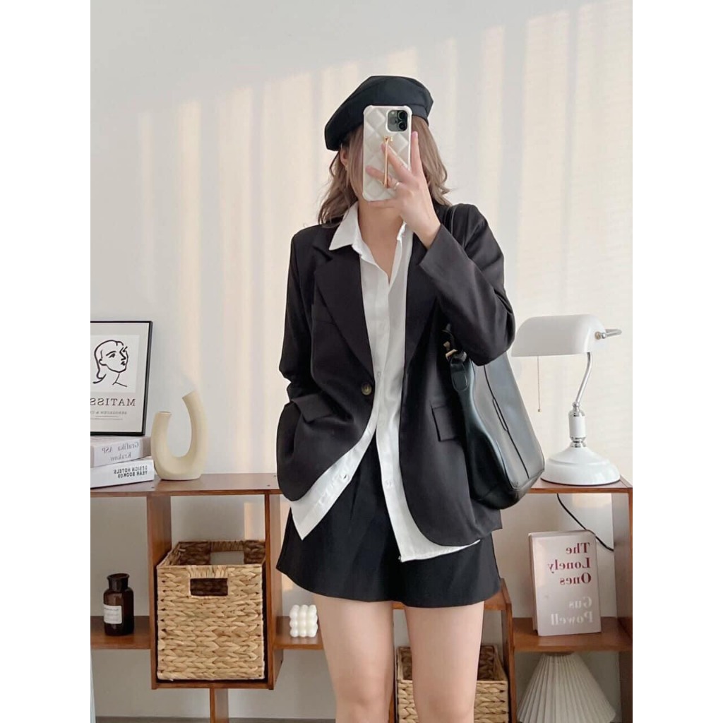 Áo blazer Vest nữ 2 lớp dáng suông , áo khoác thu đông công sở