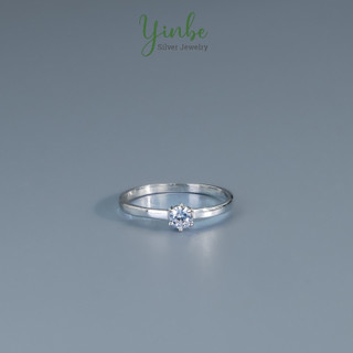 Nhẫn Bạc Nữ Yinbe Silver Nhẫn Đính Đá 1 Viên Mini Mặt Đá Lấp Lánh Ổ 6 Chấu Bạc 925  YR022