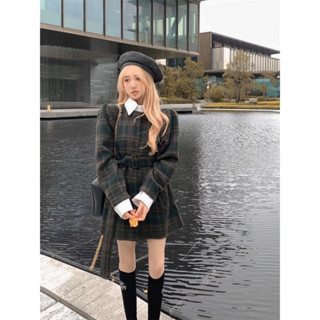 Đầm áo vest may liền somi kèm đai thắt lưng hack dáng phong cách Hàn Quốc