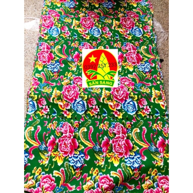 Vải con công đơn xanh lá trang trí tết decor siêu hot khổ 1m6 1 lá dài 85cm bán liền sp×85cm