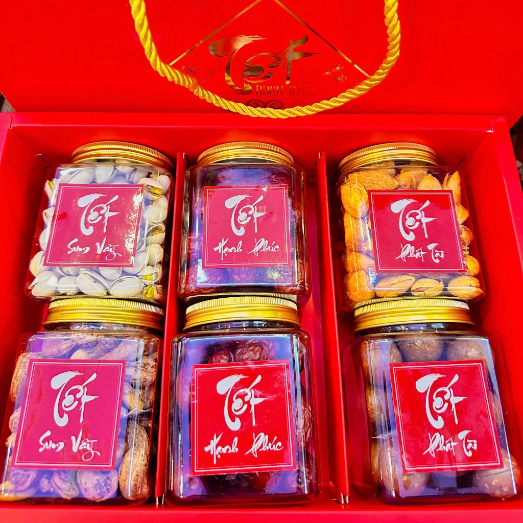 Qùa tết đoàn viên 2024-Set quà tết hạt dinh dưỡng tốt cho sức khỏe (macca,hạt dẻ cười,hạt điều,hạnh nhân,nho khô)