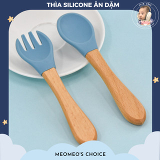 Thìa Và Dĩa Silicone Cán Gỗ Cho Bé Ăn Dặm Tập Xúc BLW Meomeo's Choice